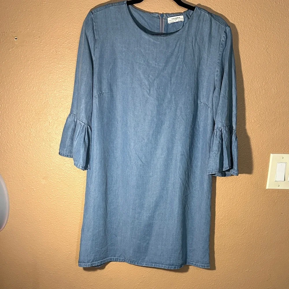 Zara Blue Long Sleeve Denim Dress - Picture 3 of 9